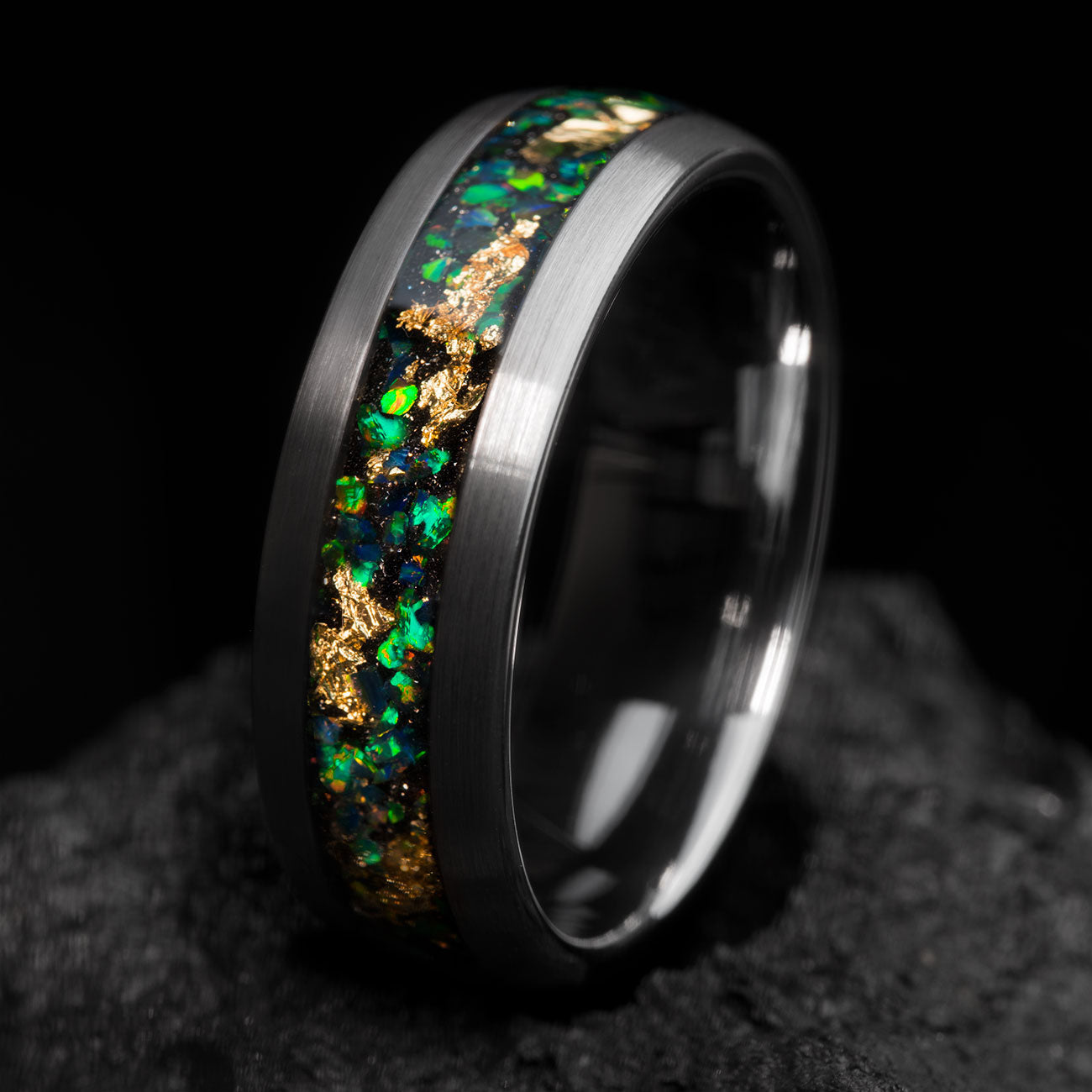 THE ELVES - Silver Tungsten with 22k Gold Leaf and Opal - Manlemars