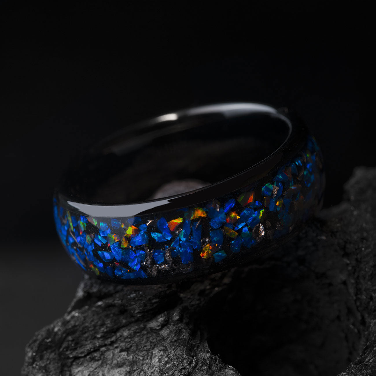 The Hope Wind - Tungsten Ring with Opal and Meteorite - Manlemars